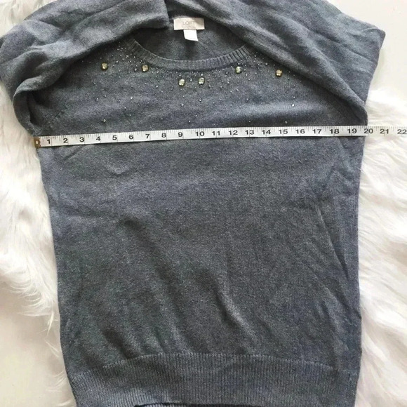 Loft Gray Jeweled Rhinestone Crew Neck Sweater - Picture 4 of 8